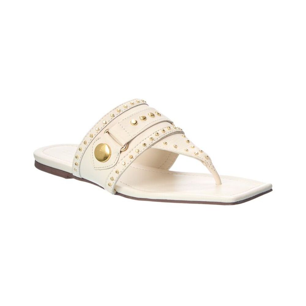 SCHUTZ Ivory Studded Thong Sandal with Gold Accents